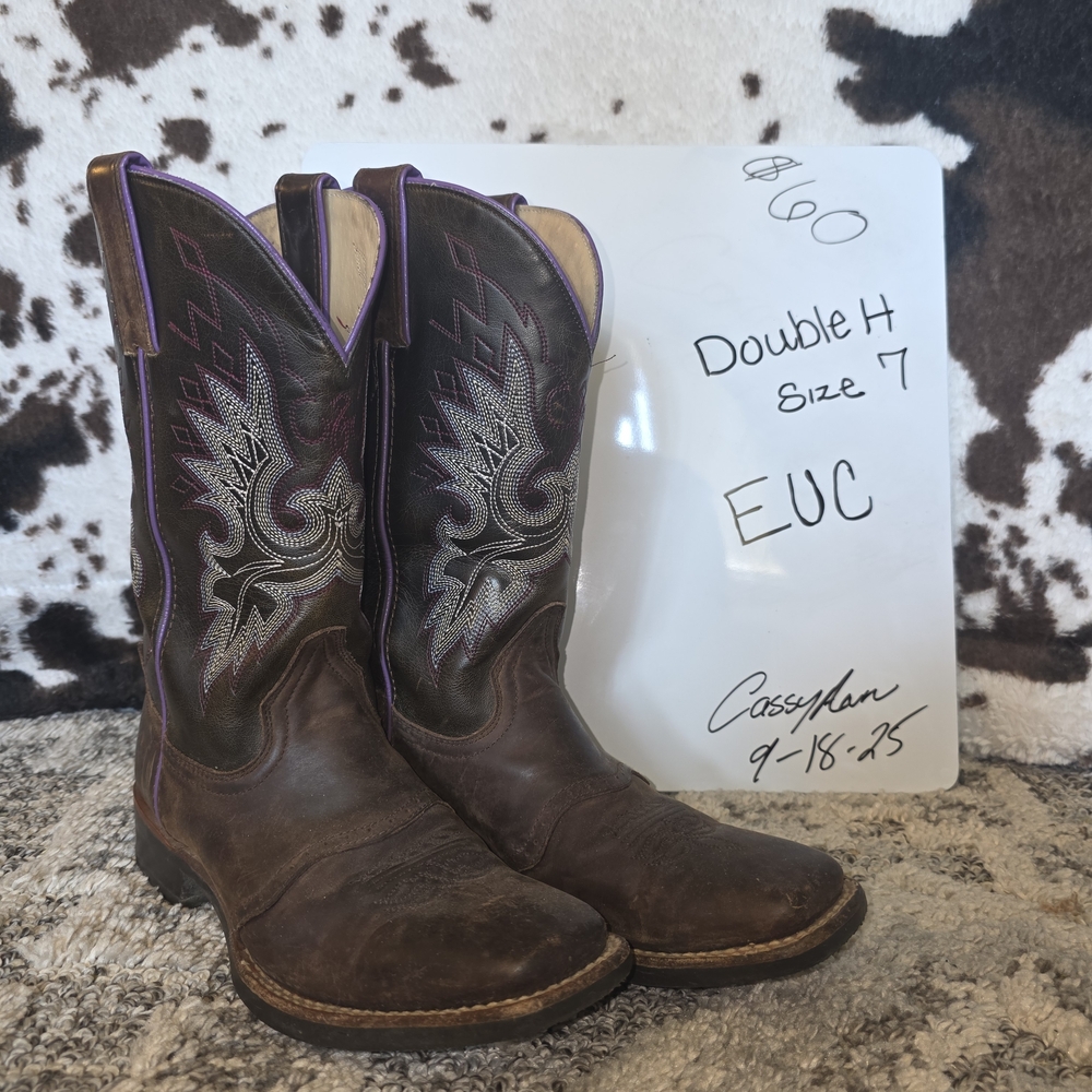 Double H Brown Cowboy Boots with Purple Accents